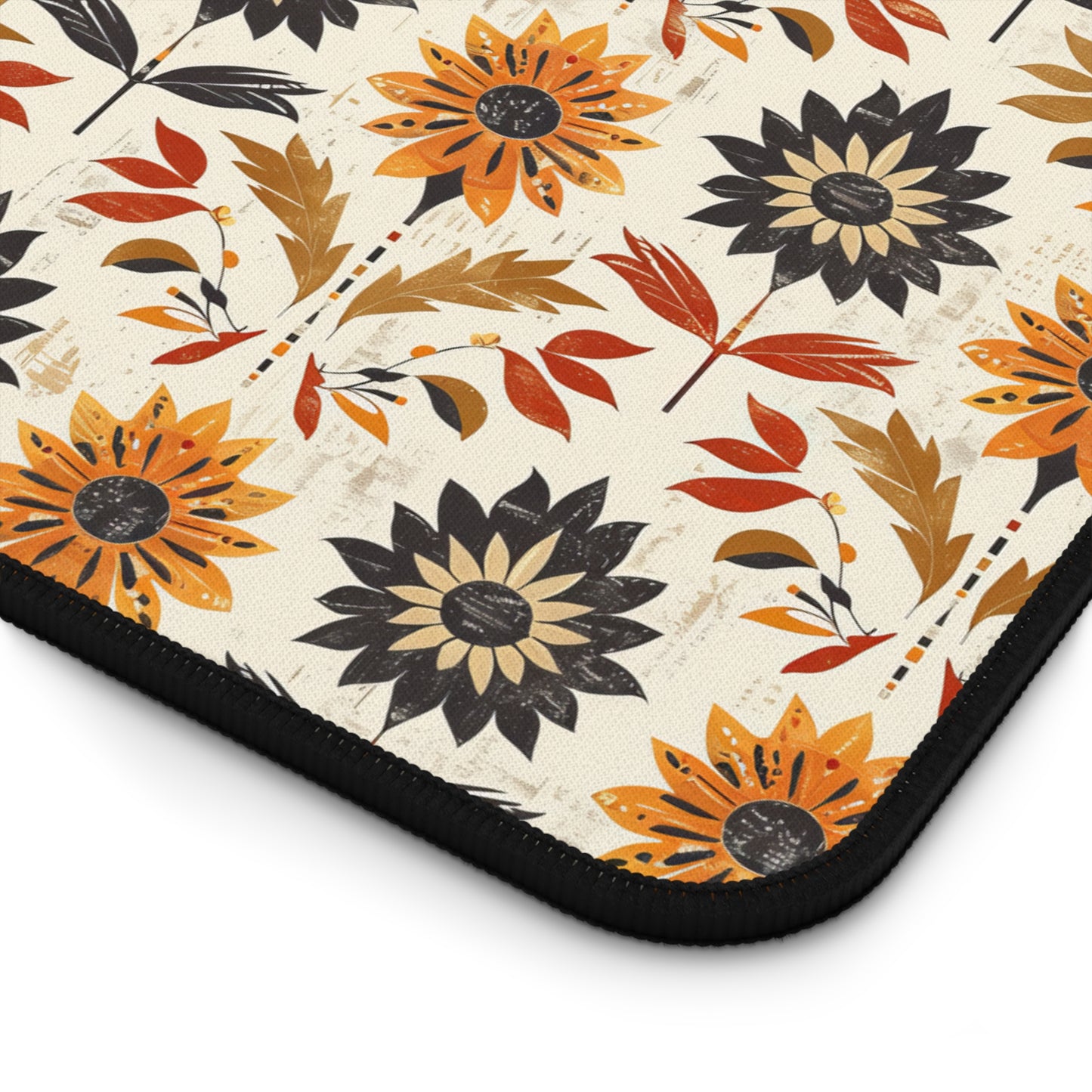 Autumn-Inspired Bohemian Floral Pattern Burnt Orange, Deep Brown and Creamy Beige Extended Gaming Mouse Pad Desk Mat - 3 Sizes
