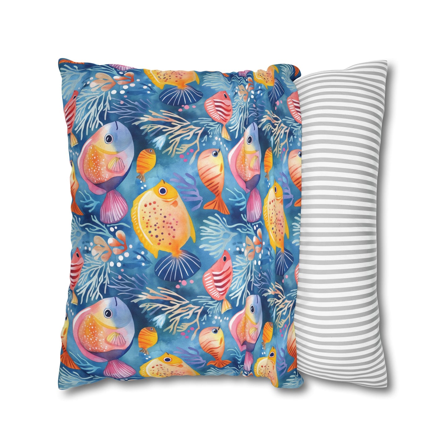 Tropical Fish Adventure Colorful Ocean Wonderland Spun Polyester Square Pillowcase 4 Sizes