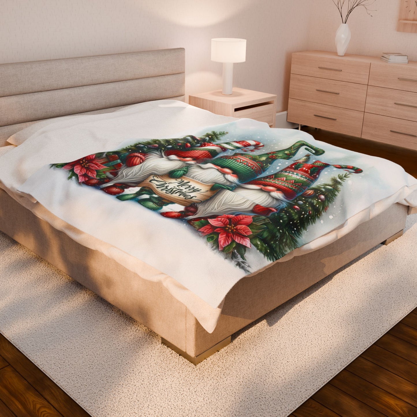Gnomes Merry Christmas Velveteen Plush Blanket 3 Sizes