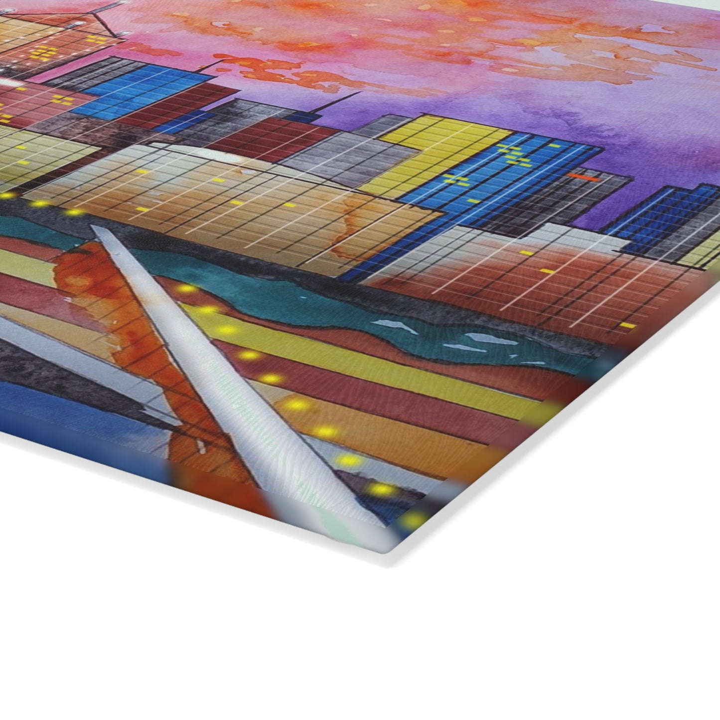Dallas Skyline Abstract Design Glass Cutting Board, Charcuterie Serving Tray 2 Sizes