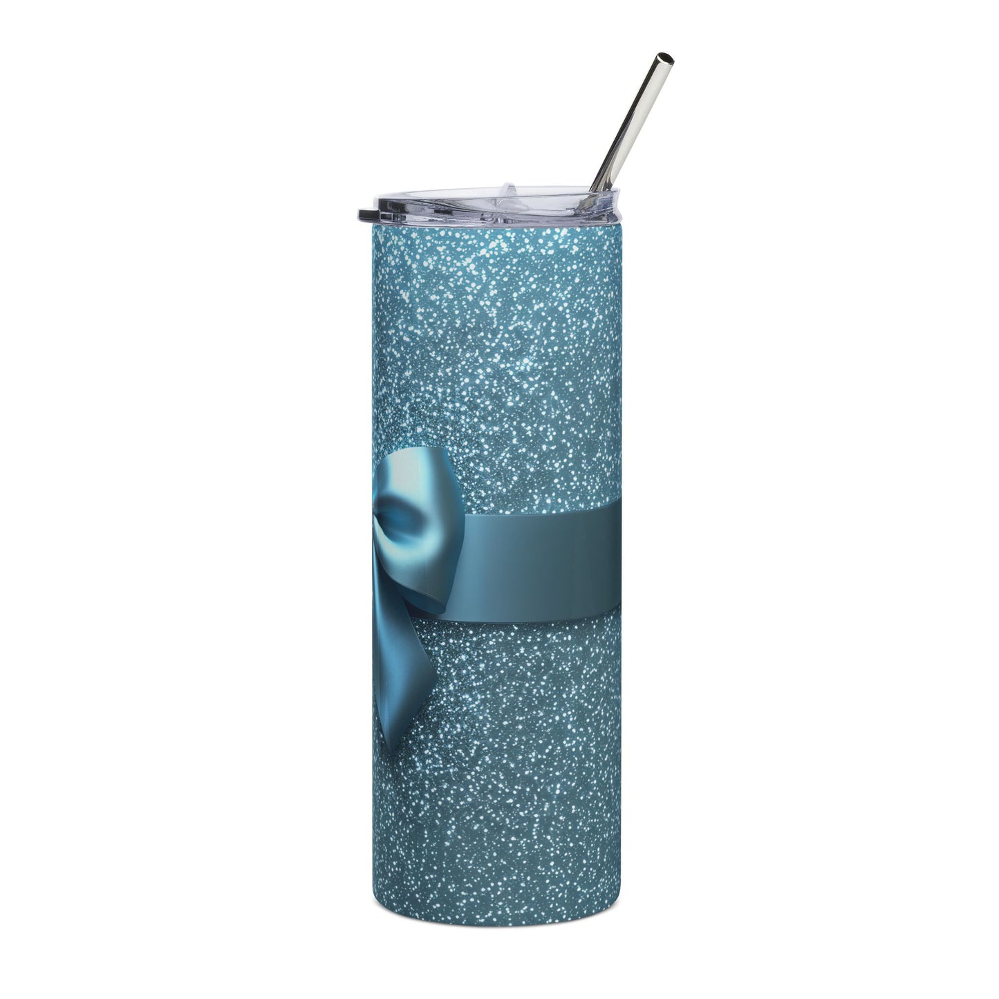 Bling Sparkle Coquette Bow and Jewels Glam Blue Teal Seamless Design 20 oz Skinny Tumbler