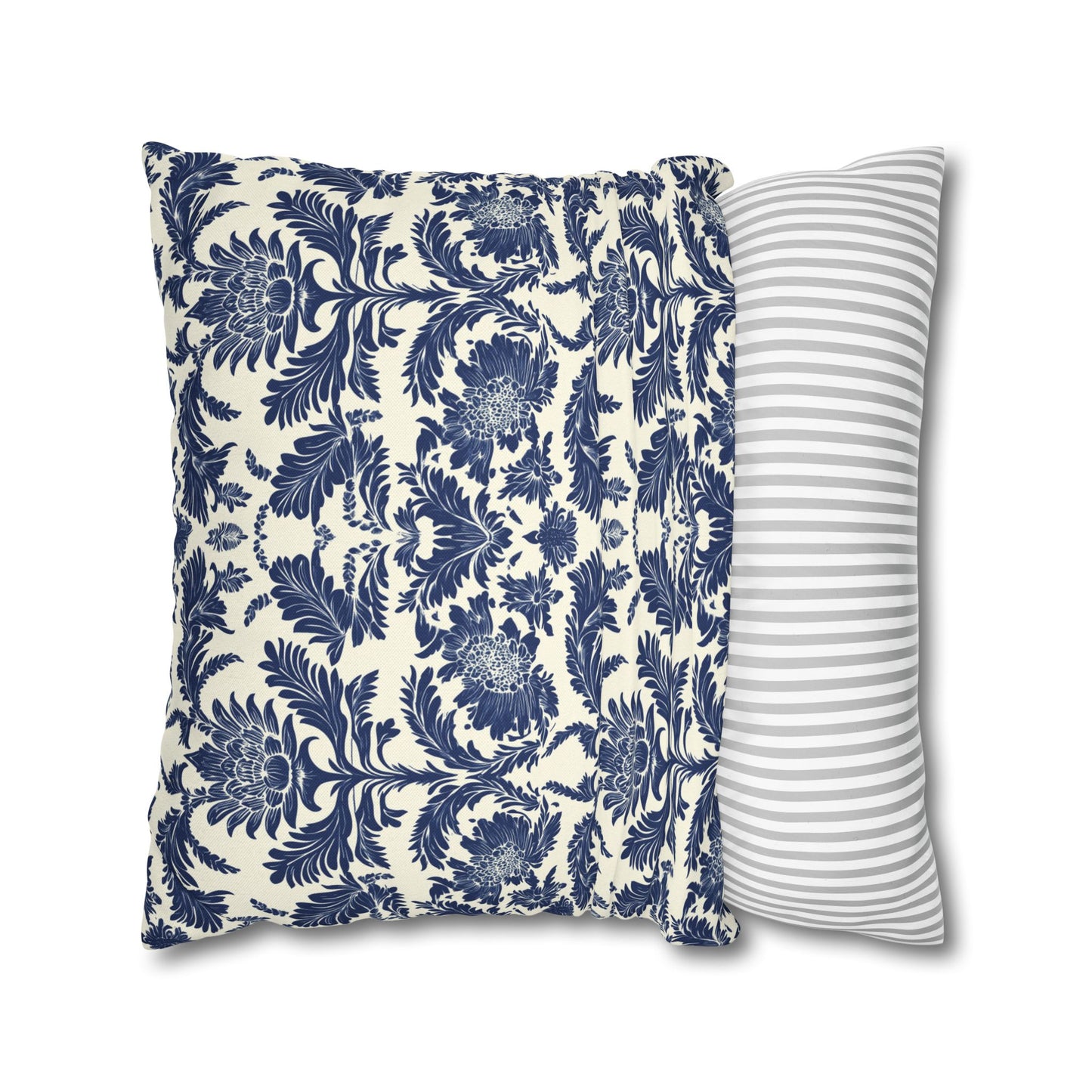 Indonesian Blue Floral Block Print Spun Polyester Square Pillowcase 4 Sizes