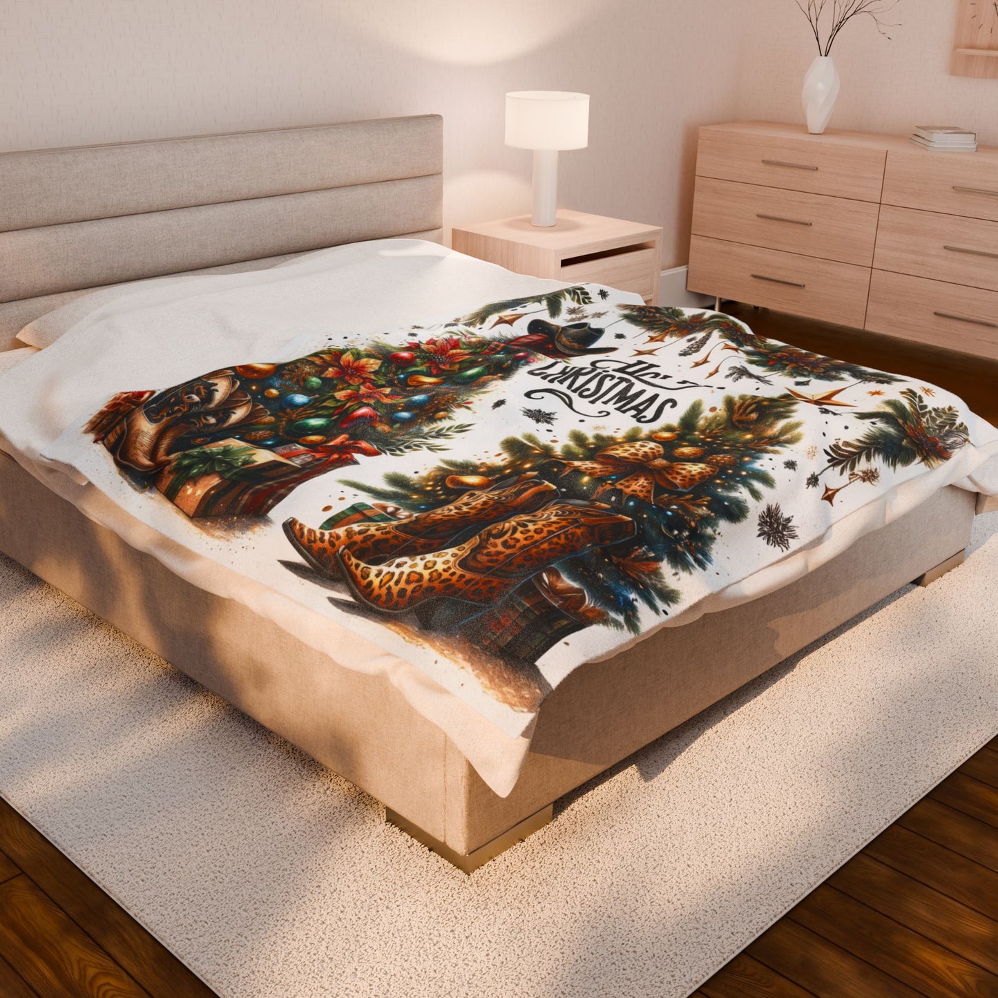 Country Western Howdy Christmas Velveteen Plush Blanket 3 Sizes