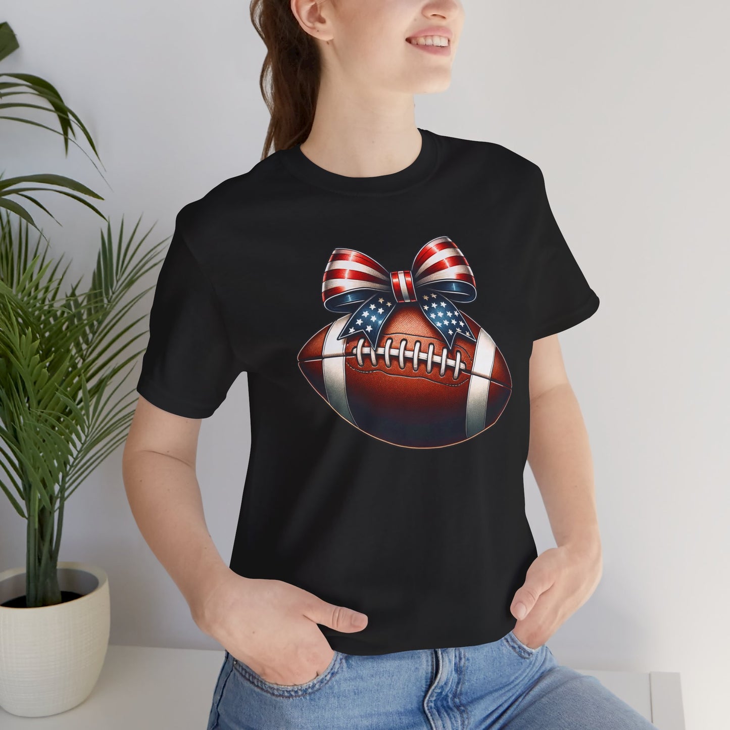 Coquette Bow Patriotic Football Print Jersey Short Sleeve T-shirt