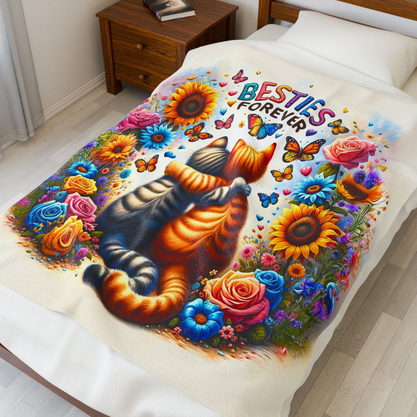 Besties Forever Cats Best Friends Affirmation Quote, Cute Best Friend Velveteen Plush Blanket 3 Sizes