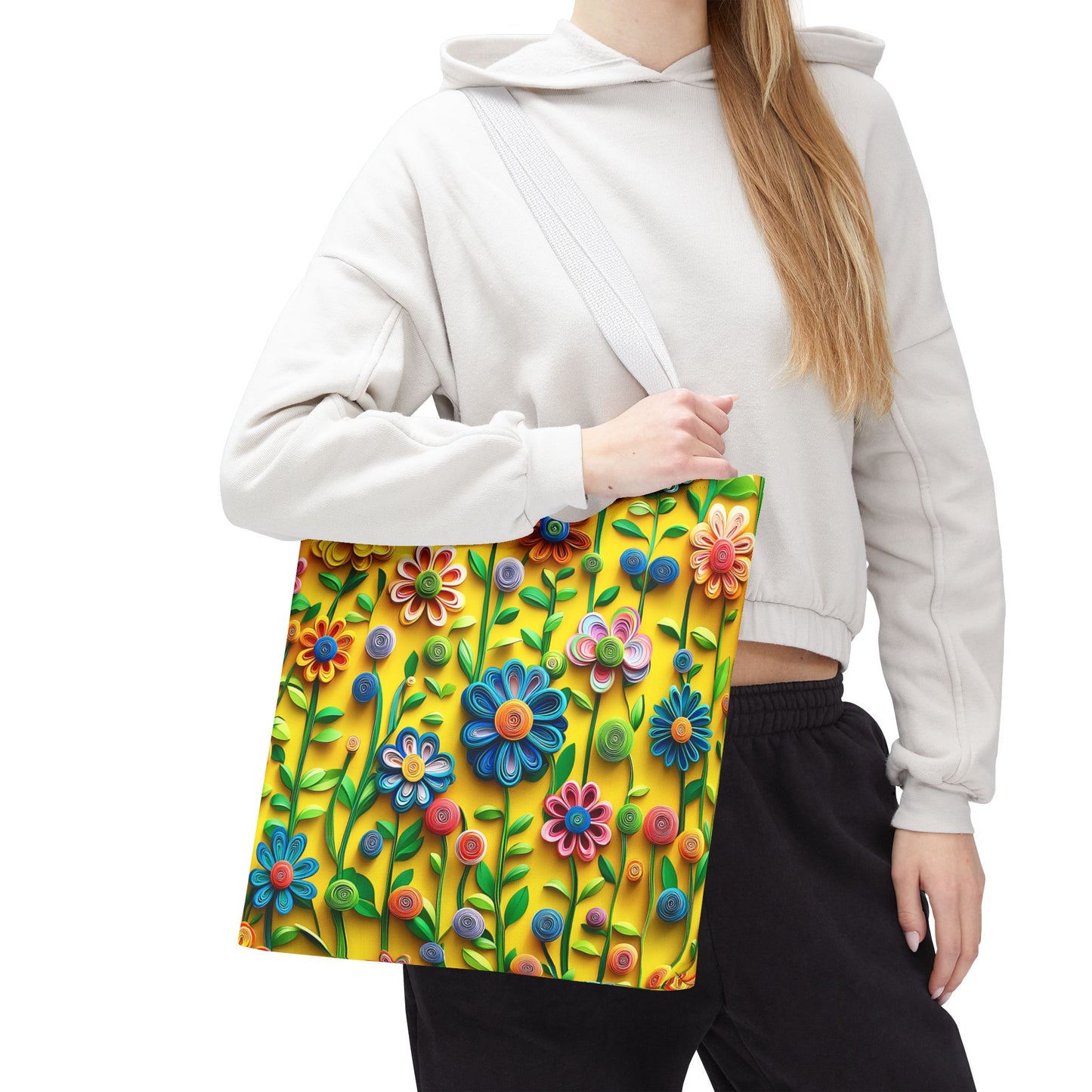 Spring 3D Flowers Wildflowers Springtime Boho Floral Canvas Shopping Tote Bag 3 Sizes