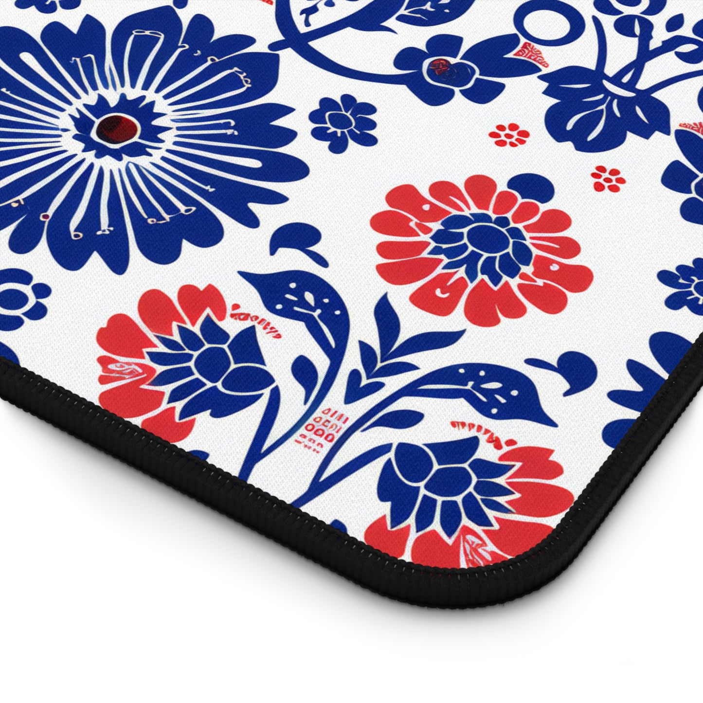 Charming Folk Blooms in Classic Polish Pottery Inspired Floral Pattern in Blue and Red Extended Gaming Mouse Pad Desk Mat - 3 Sizes