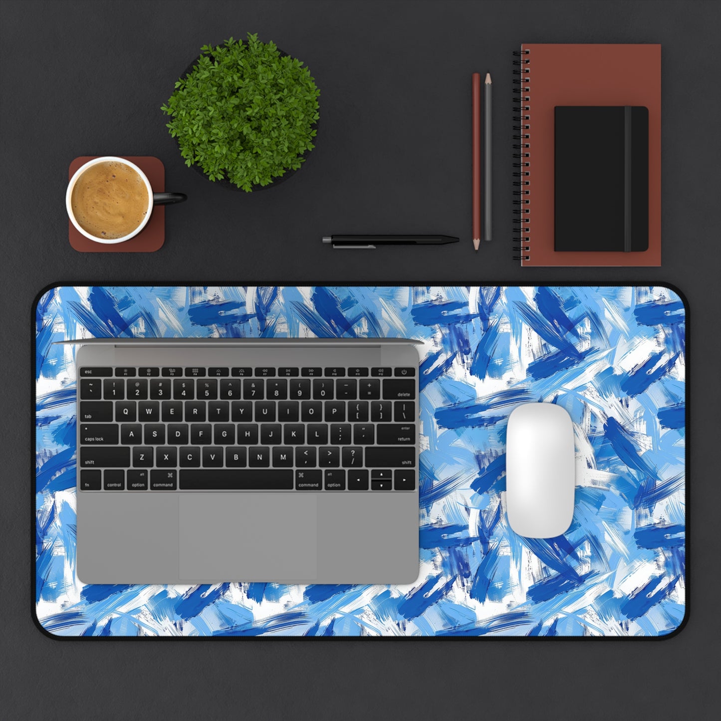 Bold Blue and White Abstract Brushstroke Pattern Gaming Mouse Pad Desk Mat - 3 Sizes