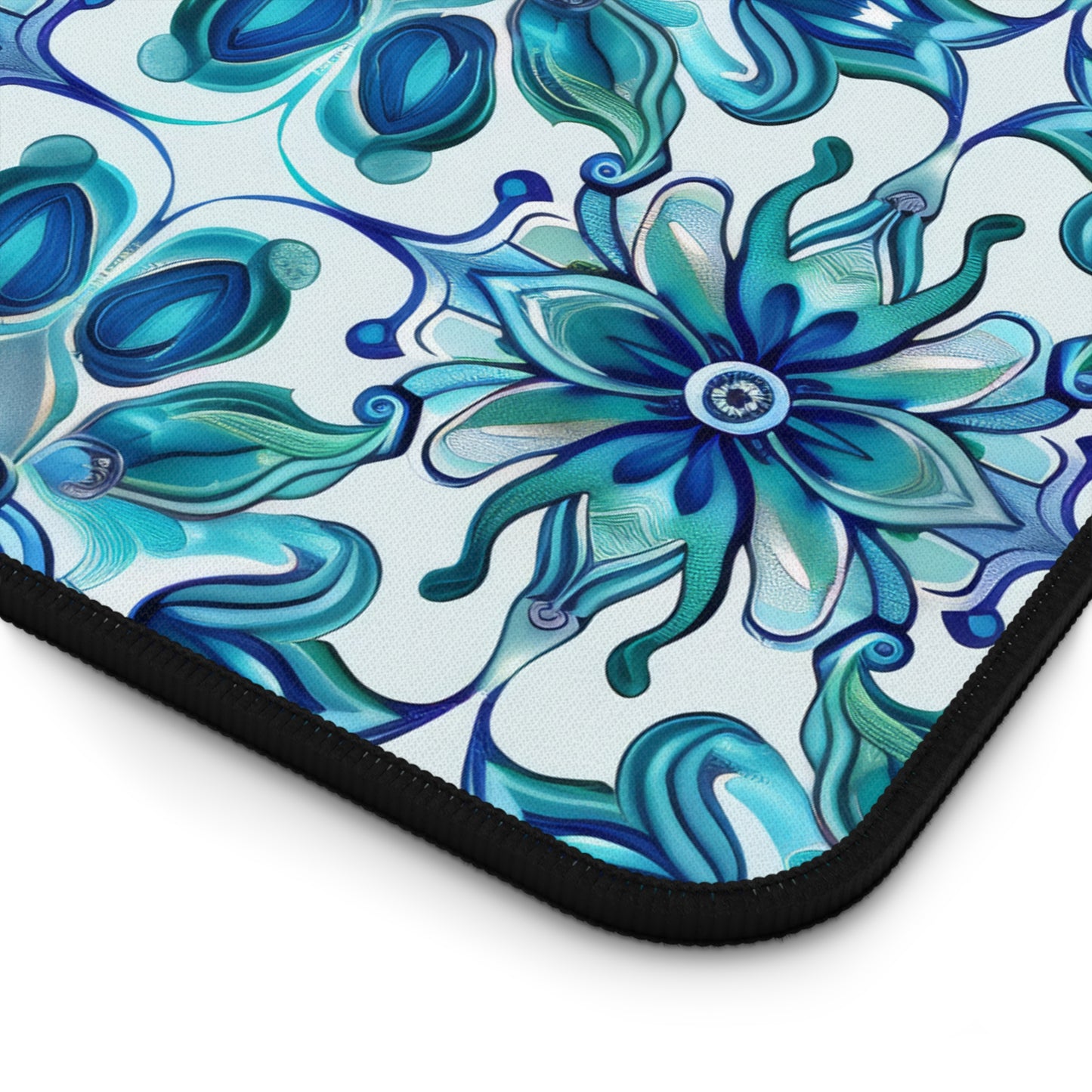 Exquisite Blue Lotus Elegance Floral Mosaic Design Gaming Mouse Pad Desk Mat - 3 Sizes