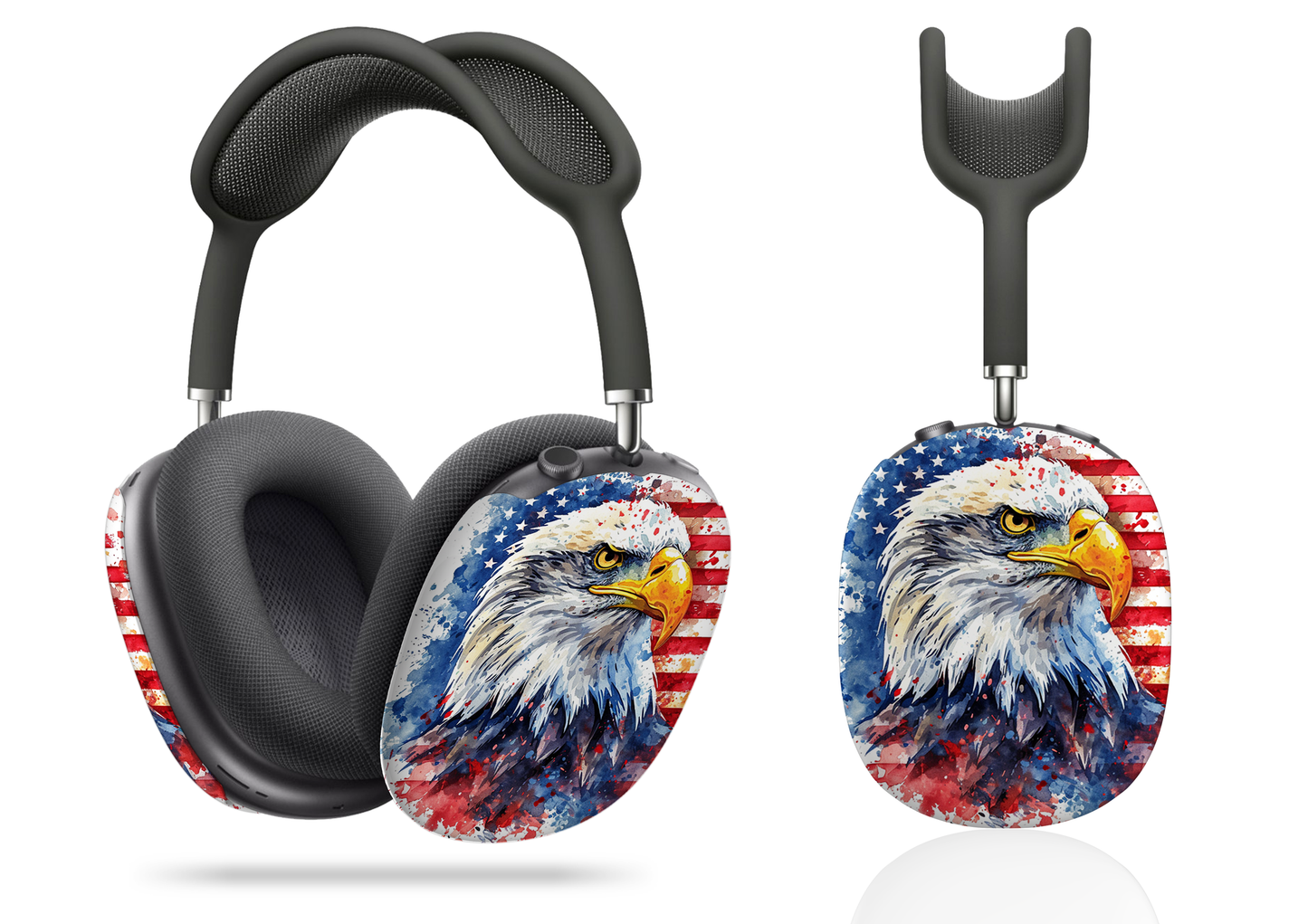 Majestic Splendor Watercolor Portrait of a Bald Eagle and Bold American Flag Backdrop AirPod Max Case Protective Covers