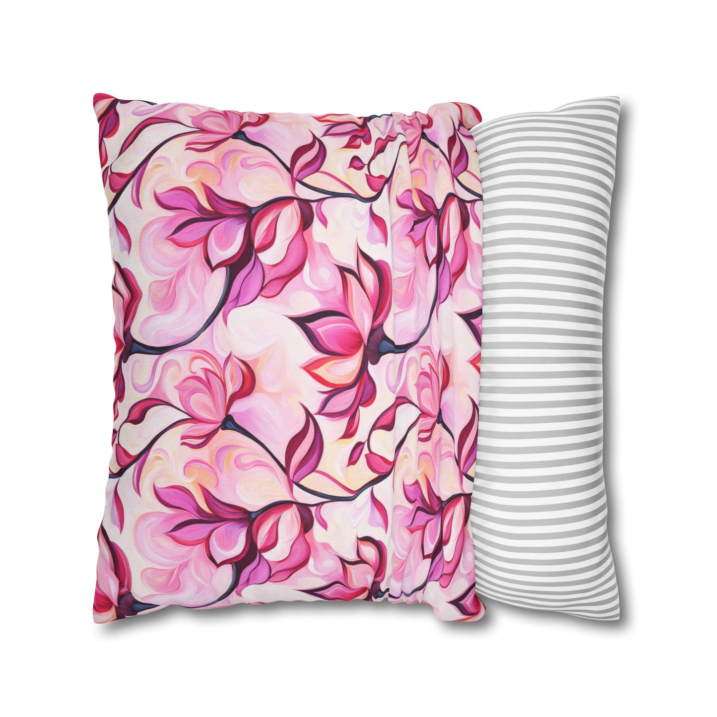 Vibrant Lotus Flower in Pink Hues Spun Polyester Square Pillowcase 4 Sizes