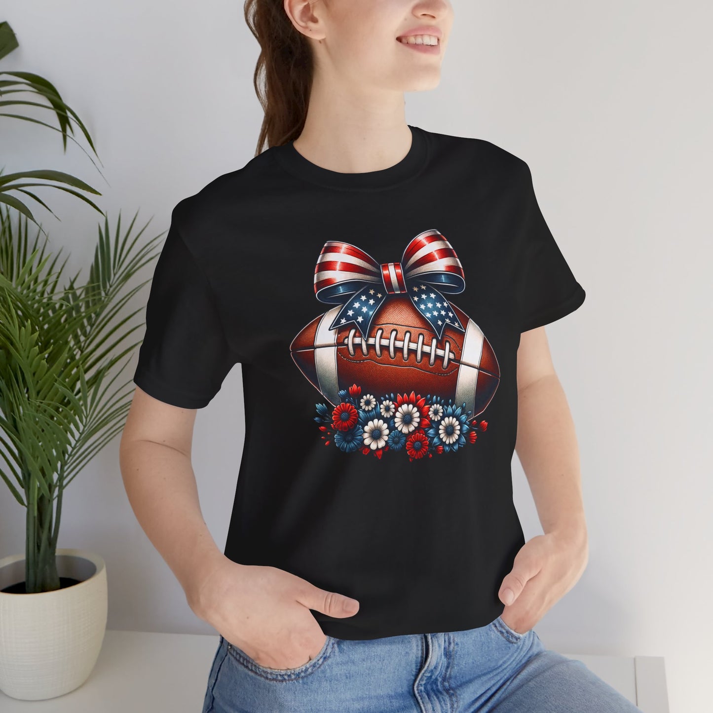 Coquette Bow Patriotic Floral Football Print Jersey Short Sleeve T-shirt