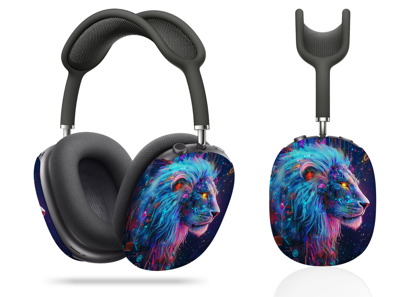 Futuristic Cybernetic Lion Art Vibrant Tech-Inspired AirPod Max Case Protective Covers