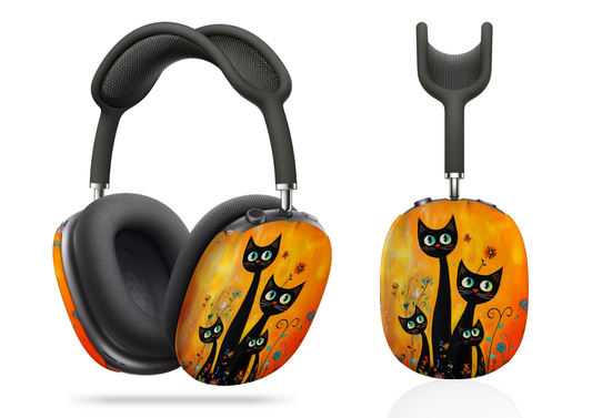 Playful Black Cats in a Vibrant Flower Garden AirPod Max Case Protective Covers