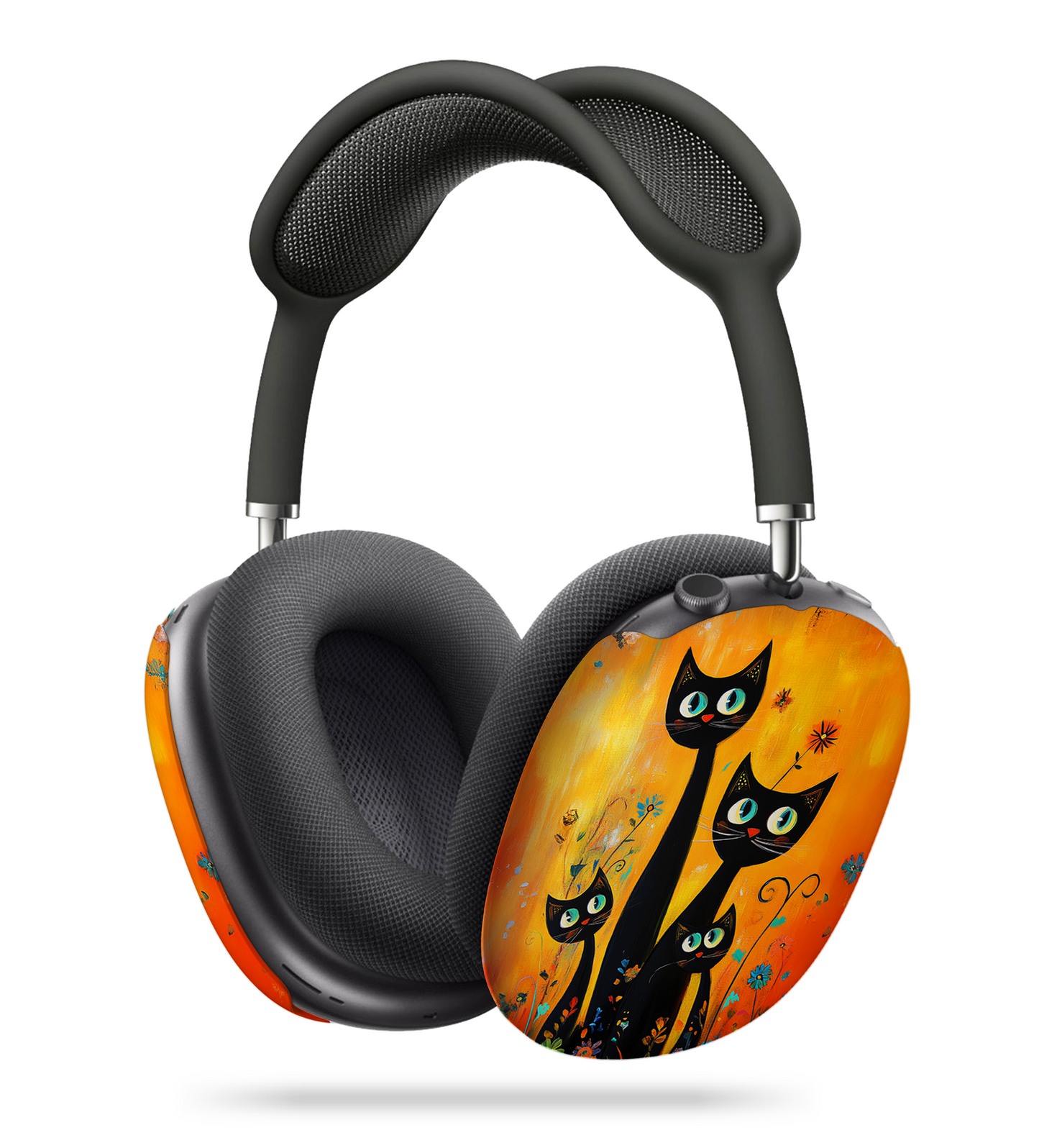 Playful Black Cats in a Vibrant Flower Garden AirPod Max Case Protective Covers