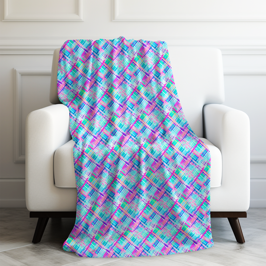 Whimsical Plaid Spectrum: Bright Pinks, Blues, and Greens in Abstract Velveteen Plush Blanket 3 Sizes