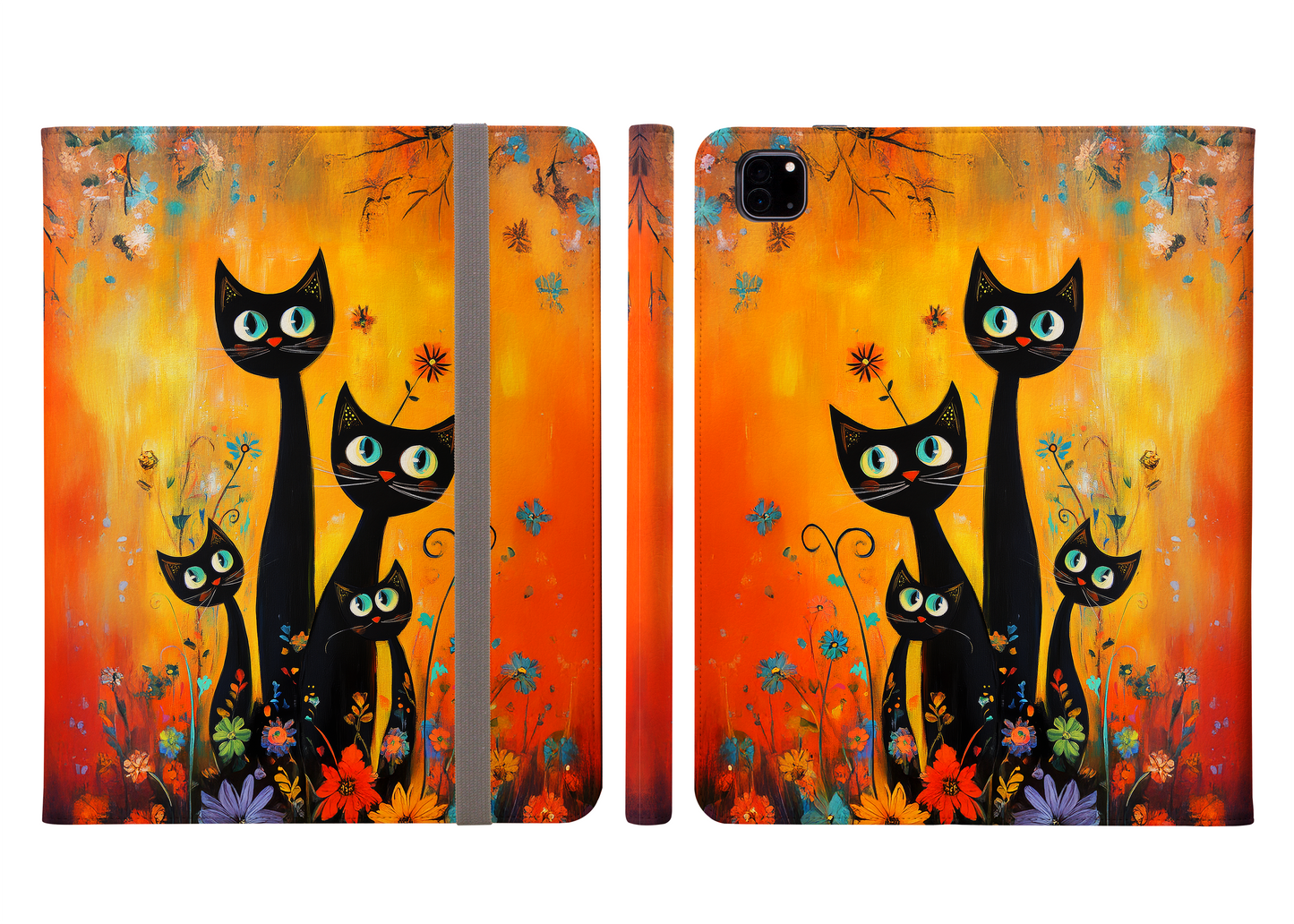 Playful Black Cats in a Vibrant Flower Garden Protective iPad Pro Folio Case