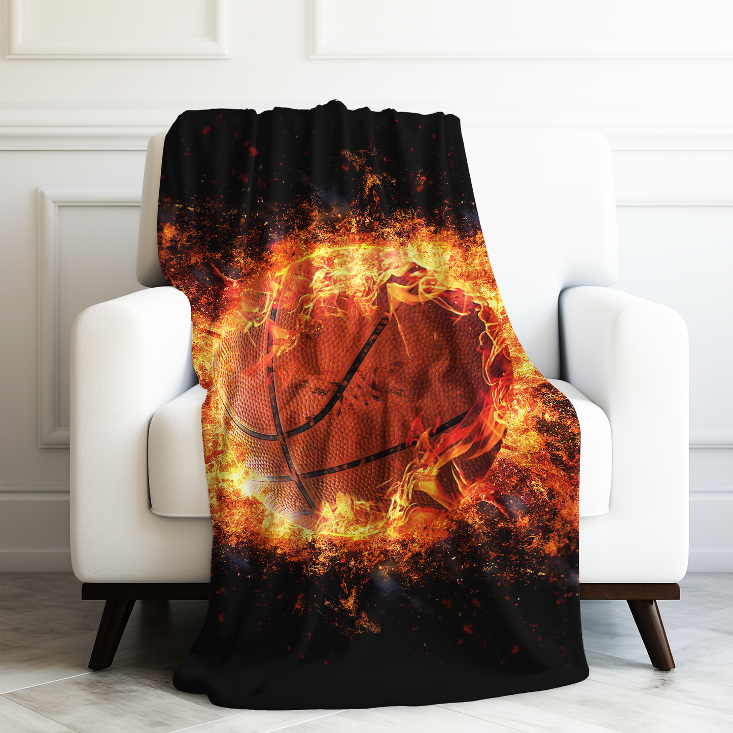 Fiery Basketball Velveteen Plush Blanket 3 Sizes