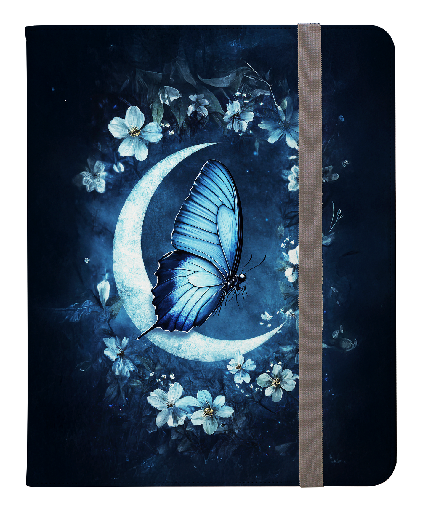 Celestial Blue Butterfly on a Crescent Moon Amidst Starlit Flowers Protective  iPad Pro 11 & Pro 12.9 Protective Case and Pencil Holder