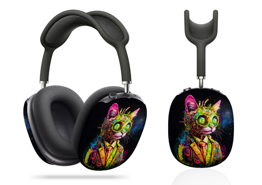 Cyber Neon Futuristic Cat in Graffiti Art Style AirPod Max Case Protective Covers