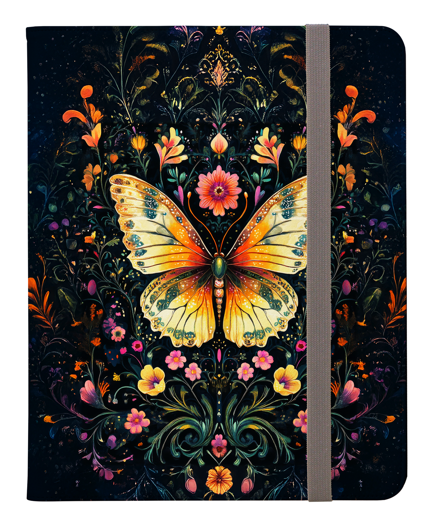 Enchanted Garden of Majestic Butterfly Amidst Midnight Blossoms Protective iPad Pro Folio Case