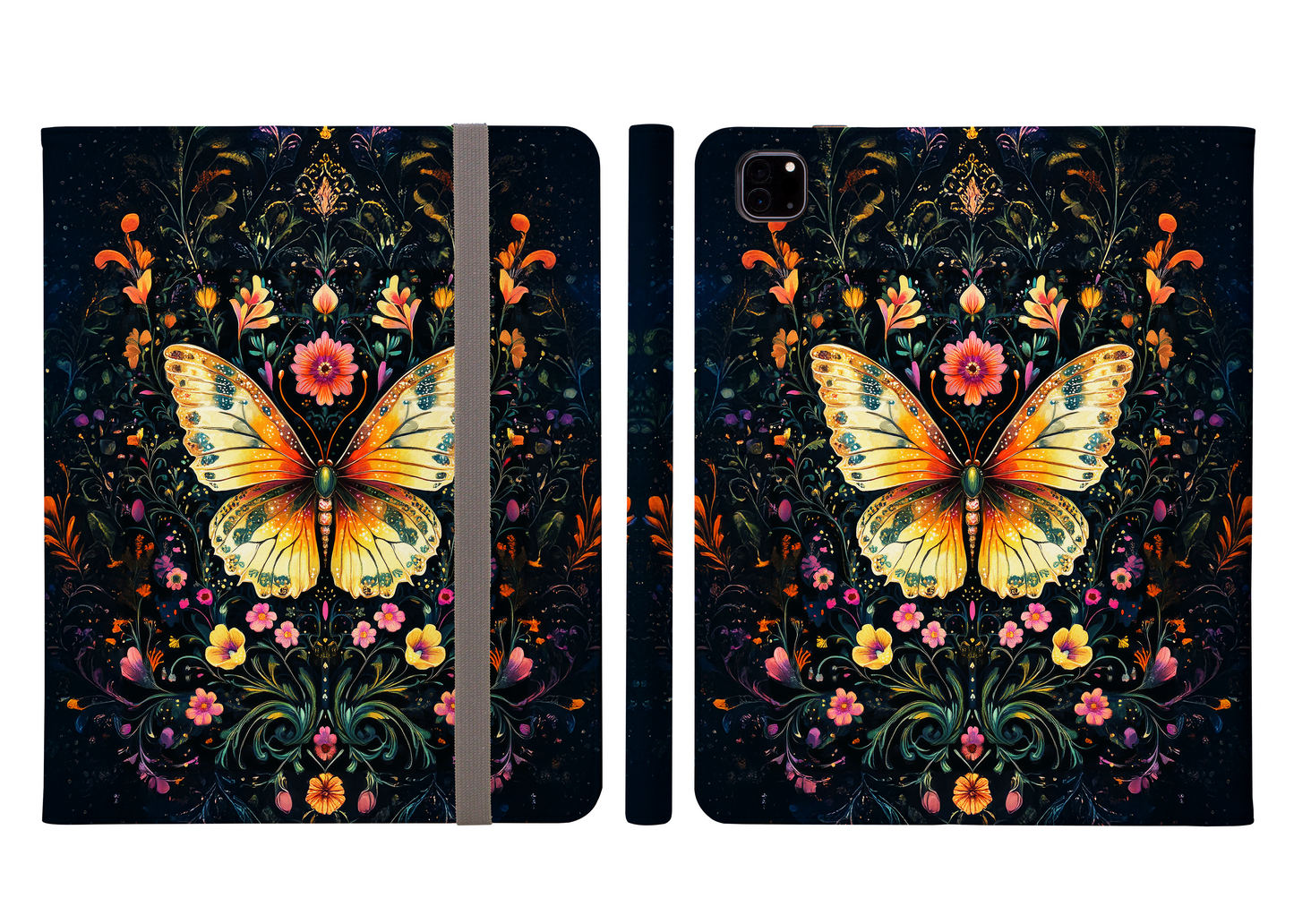 Enchanted Garden of Majestic Butterfly Amidst Midnight Blossoms Protective iPad Pro Folio Case