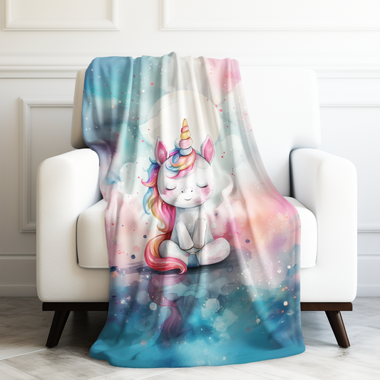 Dreamy Unicorn in Adorable Pastel Watercolor Design Velveteen Plush Blanket 3 Sizes