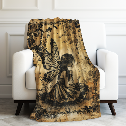 Ethereal Woodland Fairy - Vintage Sepia Art Print of Enchanted Forest Sprite Velveteen Plush Blanket 3 Sizes