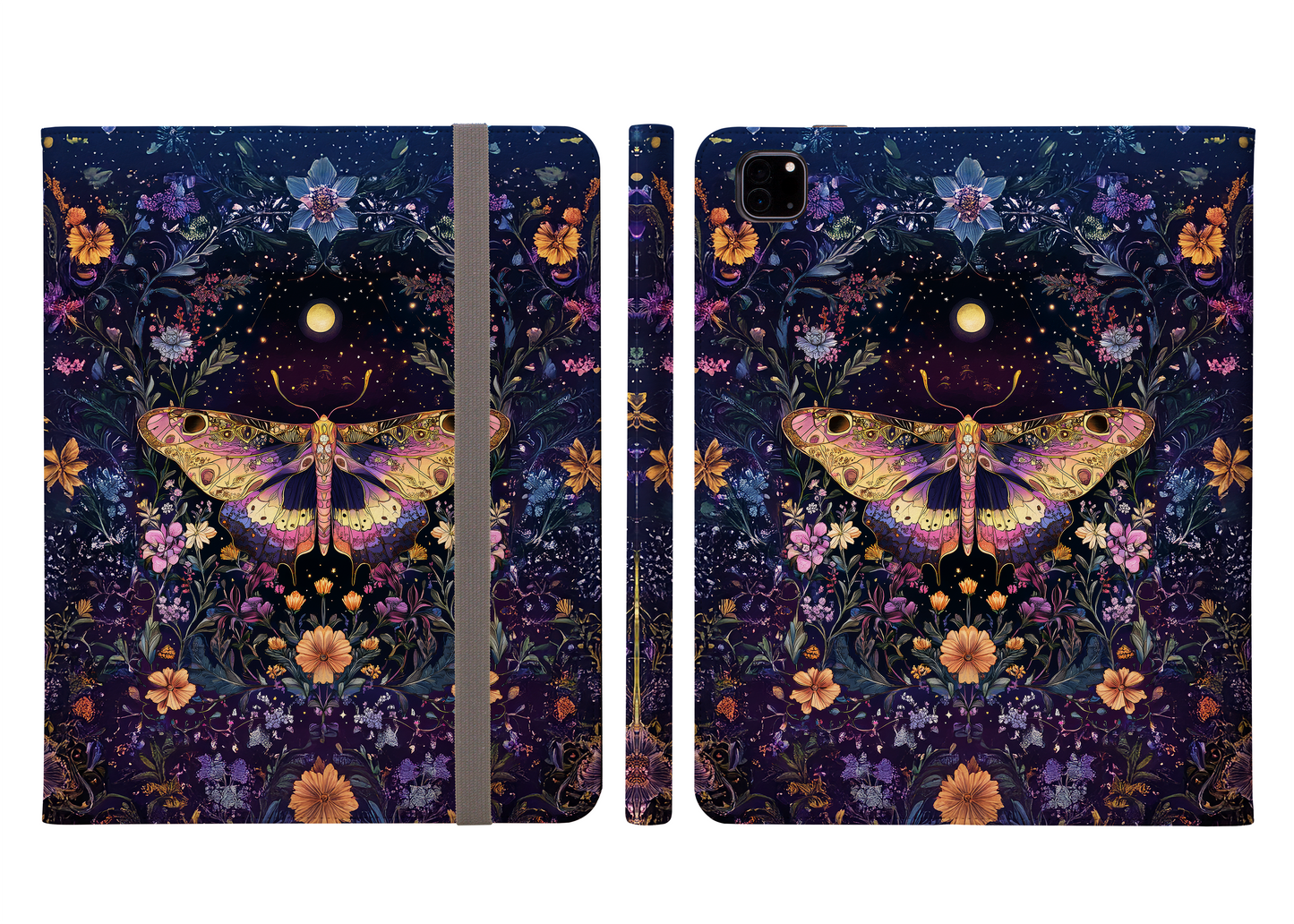 Moonlit Moth in Floral Serenade Under a Starry Sky Protective iPad Pro Folio Case