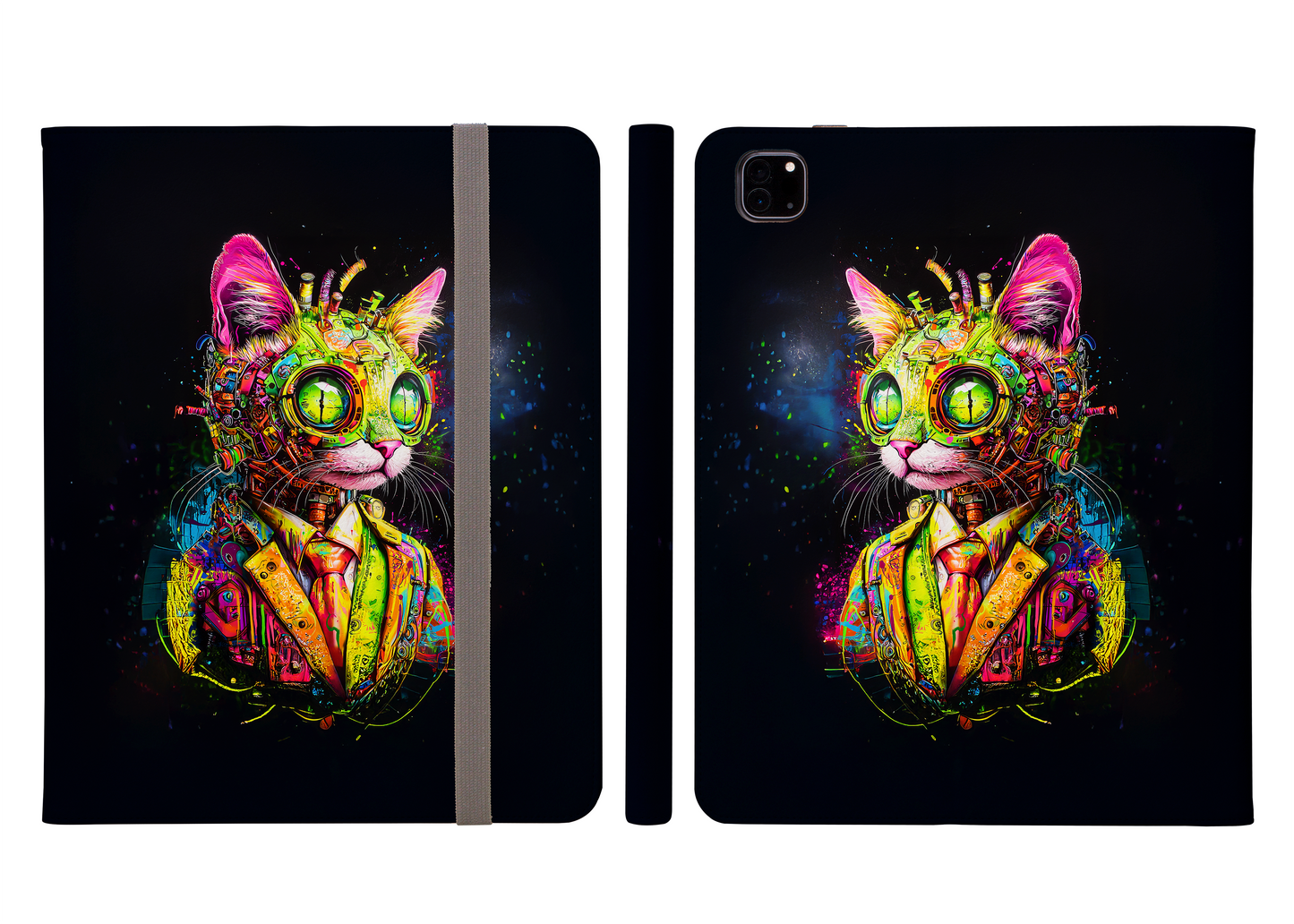 Cyber Neon Futuristic Cat in Graffiti Art Style Ipad Pro 11 & Pro 12.9 Protective Case and Pencil Holder