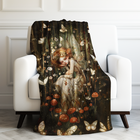 Whimsical Forest Fairy with Butterflies and Enchanted Woodland Velveteen Plush Blanket 3 Sizes