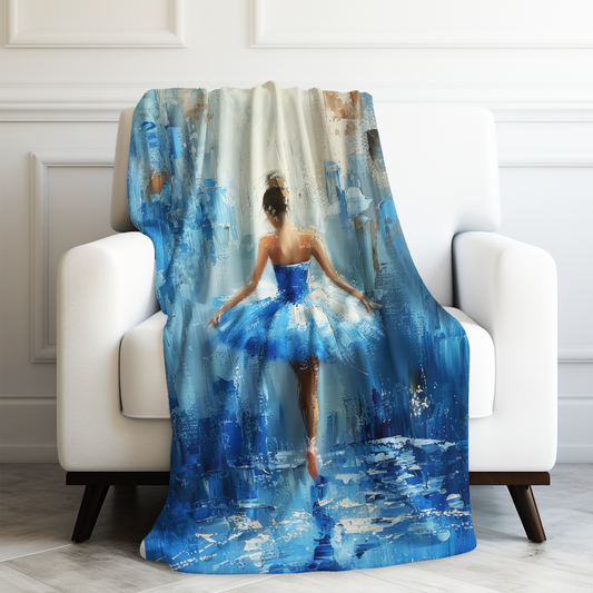 Blue Ballet Reverie Abstract Ballerina with Graceful Elegance Velveteen Plush Blanket 3 Sizes