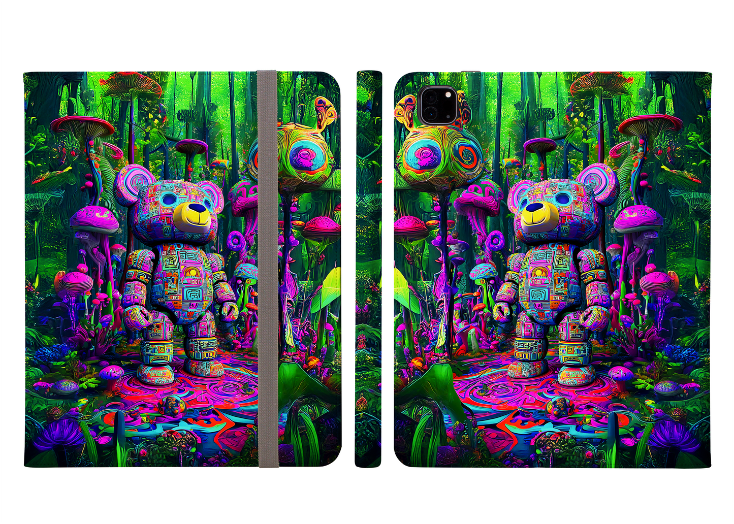 Neon Bear Guardian Adventure in a Mystical Mushroom Forest Protective iPad Pro Folio Case