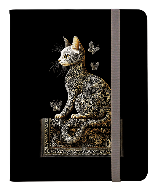 Ornate Black and Gold Paisley Cat with Fluttering Butterflies Protective iPad Pro Folio Case