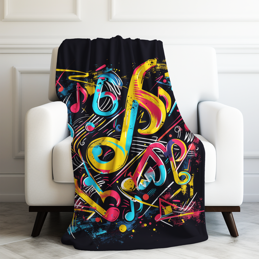 Electric Music Vibes Abstract Neon Musical Notes with Energetic Colors Velveteen Plush Blanket 3 Sizes