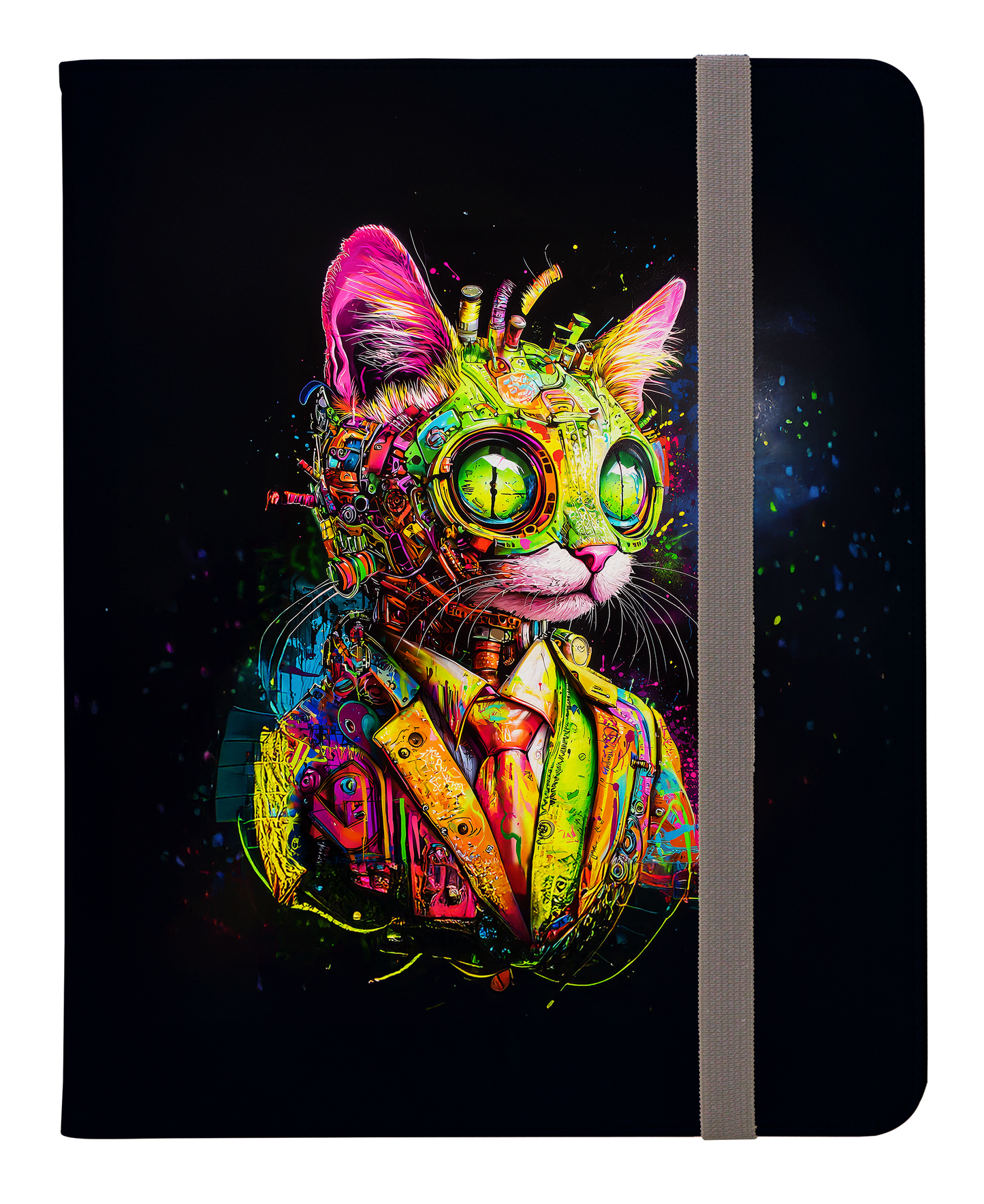 Cyber Neon Futuristic Cat in Graffiti Art Style Ipad Pro 11 & Pro 12.9 Protective Case and Pencil Holder