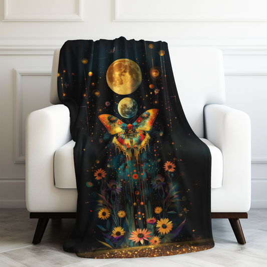 Celestial Lunar Butterfly Garden with Enchanting Moons and Blooms Velveteen Plush Blanket 3 Sizes