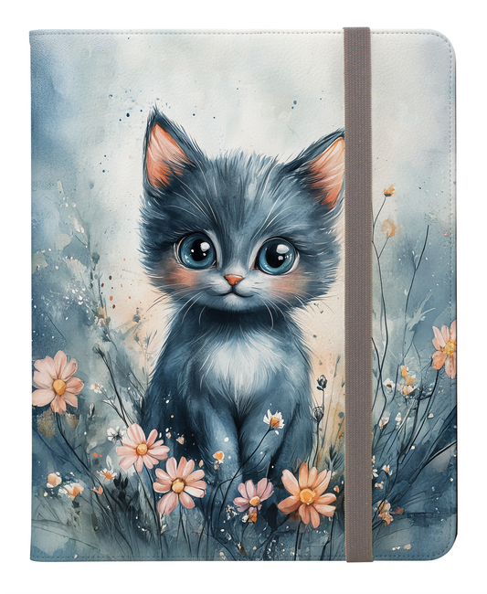 Adorable Russian Blue Kitten in a Watercolor Flower Field Protective iPad Pro Folio Case