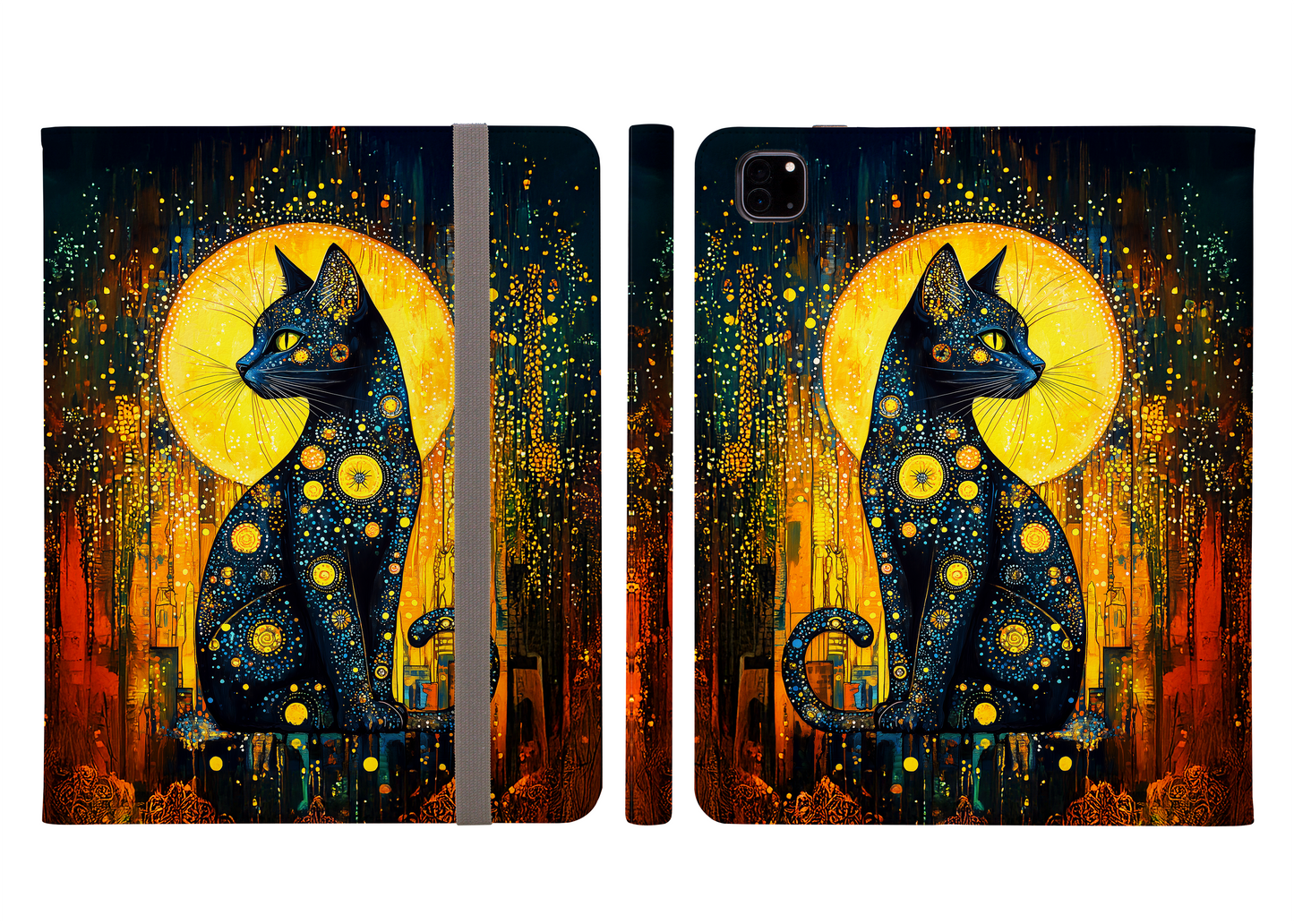 Celestial Cat Adorned in Cosmic Orbs and Starlit Splendor Lg Protective iPad Pro Folio Case