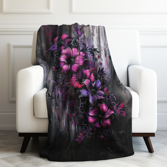 Urban Edge Vibrant Floral Blooms with Neon Accents Velveteen Plush Blanket 3 Sizes