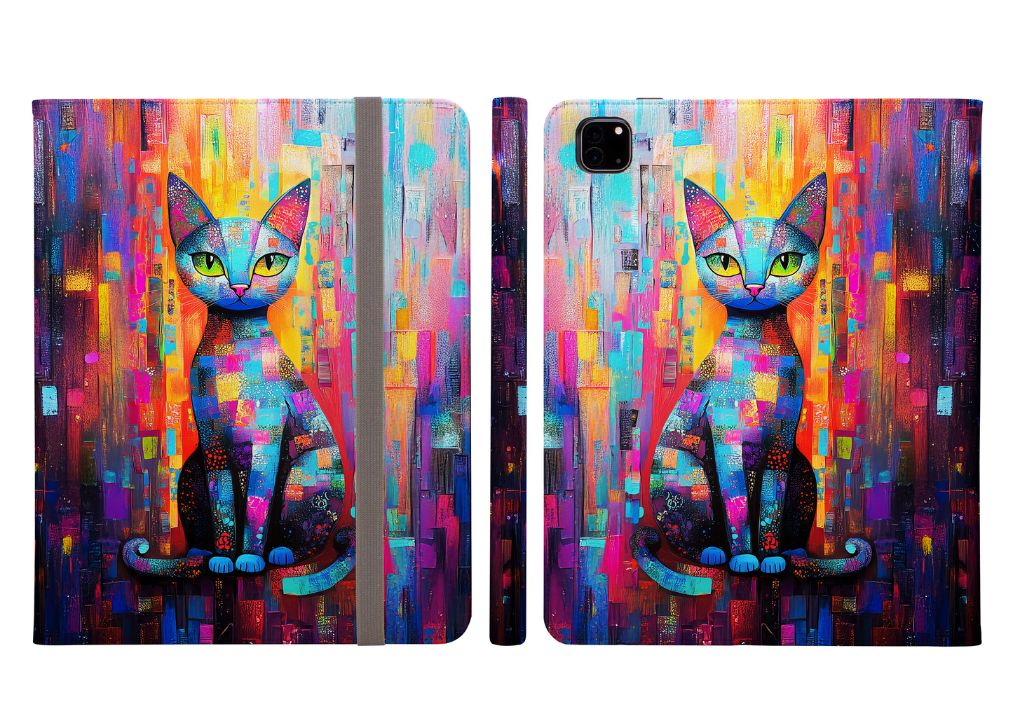 Vibrant Patchwork Abstract Cat Protective iPad Pro Folio Case