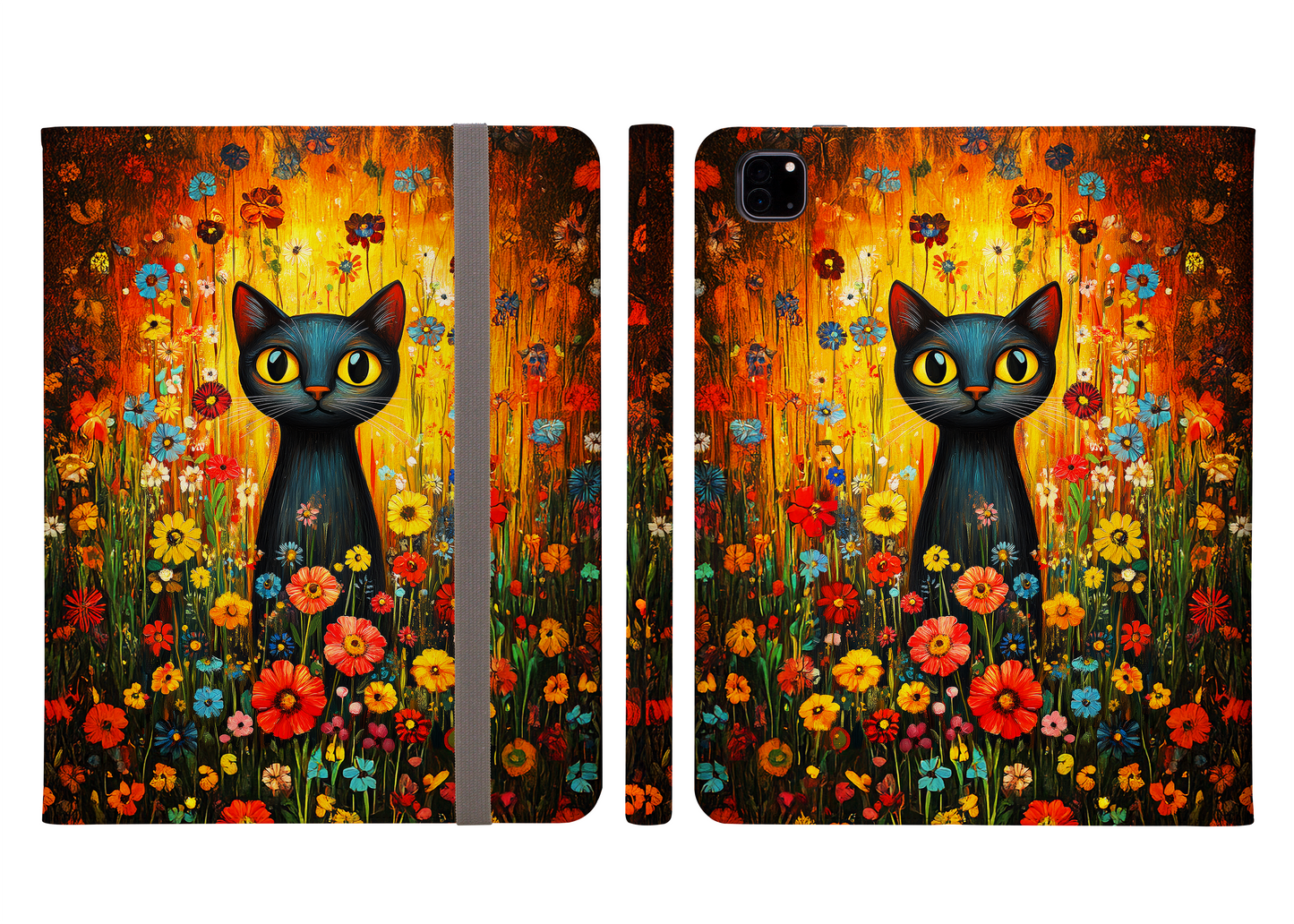 Whimsical Cat Amidst a Colorful Floral Meadow Protective iPad Pro Folio Case