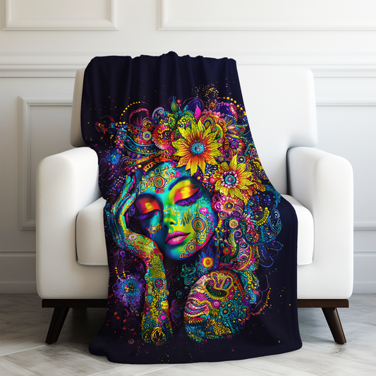 Vibrant Cosmic Goddess Velveteen Plush Blanket 3 Sizes