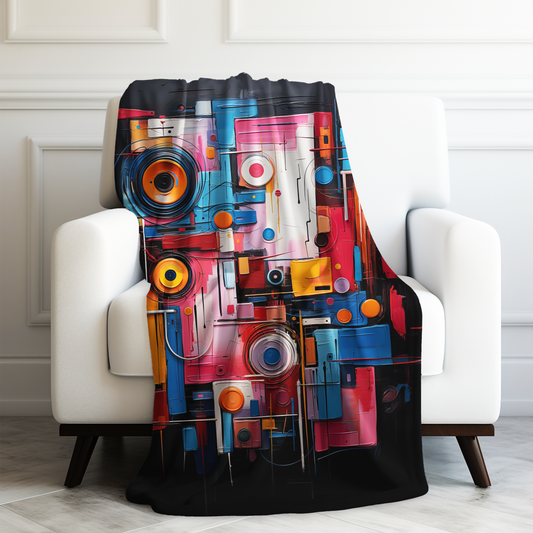 Prismatic Geometry: Abstract Rainbow Shapes on a Dark Background Velveteen Plush Blanket 3 Sizes