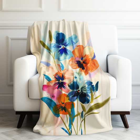 Earth's Palette: Radiant Blossoms on a Rustic Canvas Velveteen Plush Blanket 3 Sizes