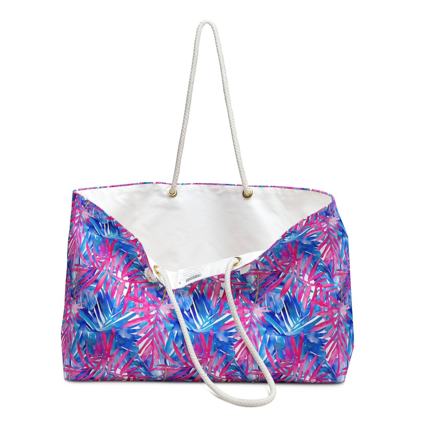 Tropical Harmony Blue and Dark Pink Palm Tree Leaves Oversized Weekender Bag