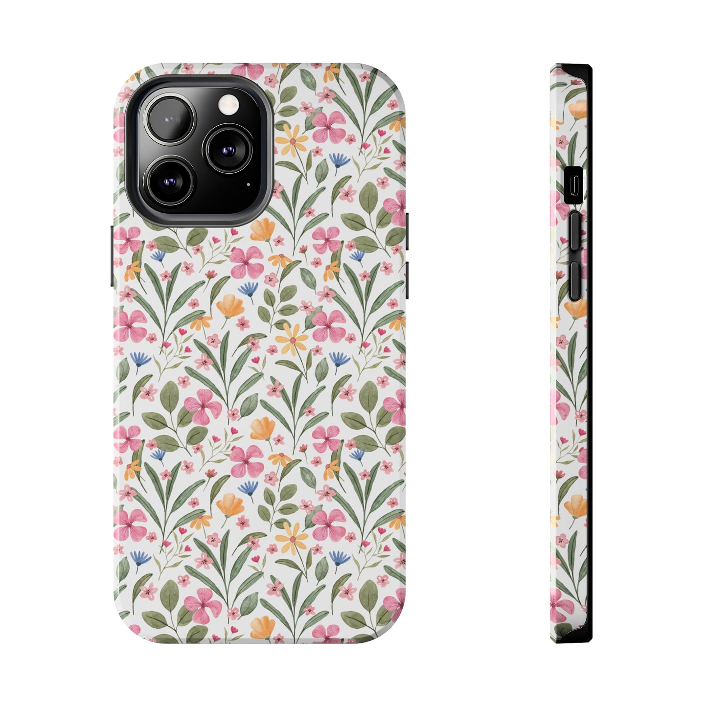 Pink Watercolor Spring Flowers Iphone Tough Phone Case