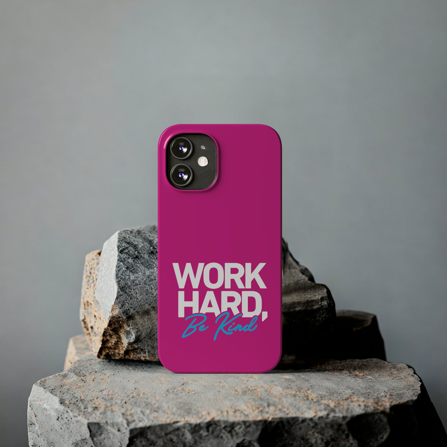 Pink - Work Hard Be Kind Iphone 15-12 Slim Phone Case