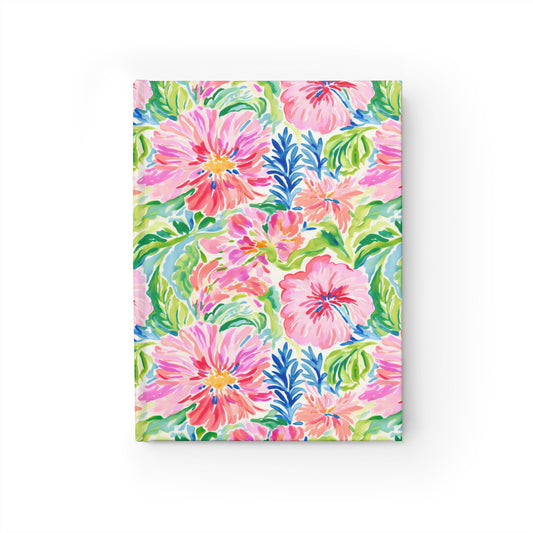 Pastel Oasis: Watercolor Hibiscus Flowers and Palms in Soft Hues Hardcover Ruled Line Journal