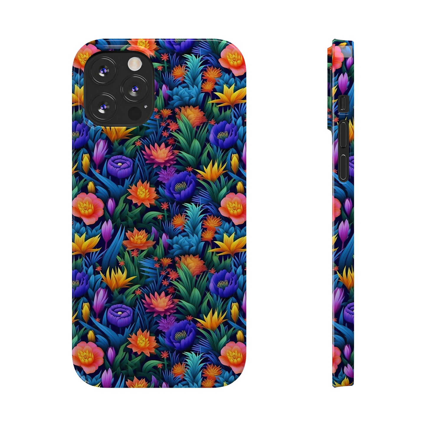 3D Tropical Bright Flowers Iphone 15-12 Slim Phone Case